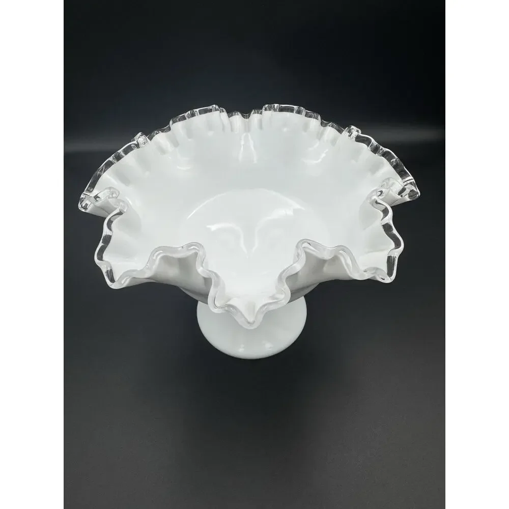 Fenton Silver Crest Milk Glass Bowl 8” Ruffled Edge Centerpiece Vintage Dish USA